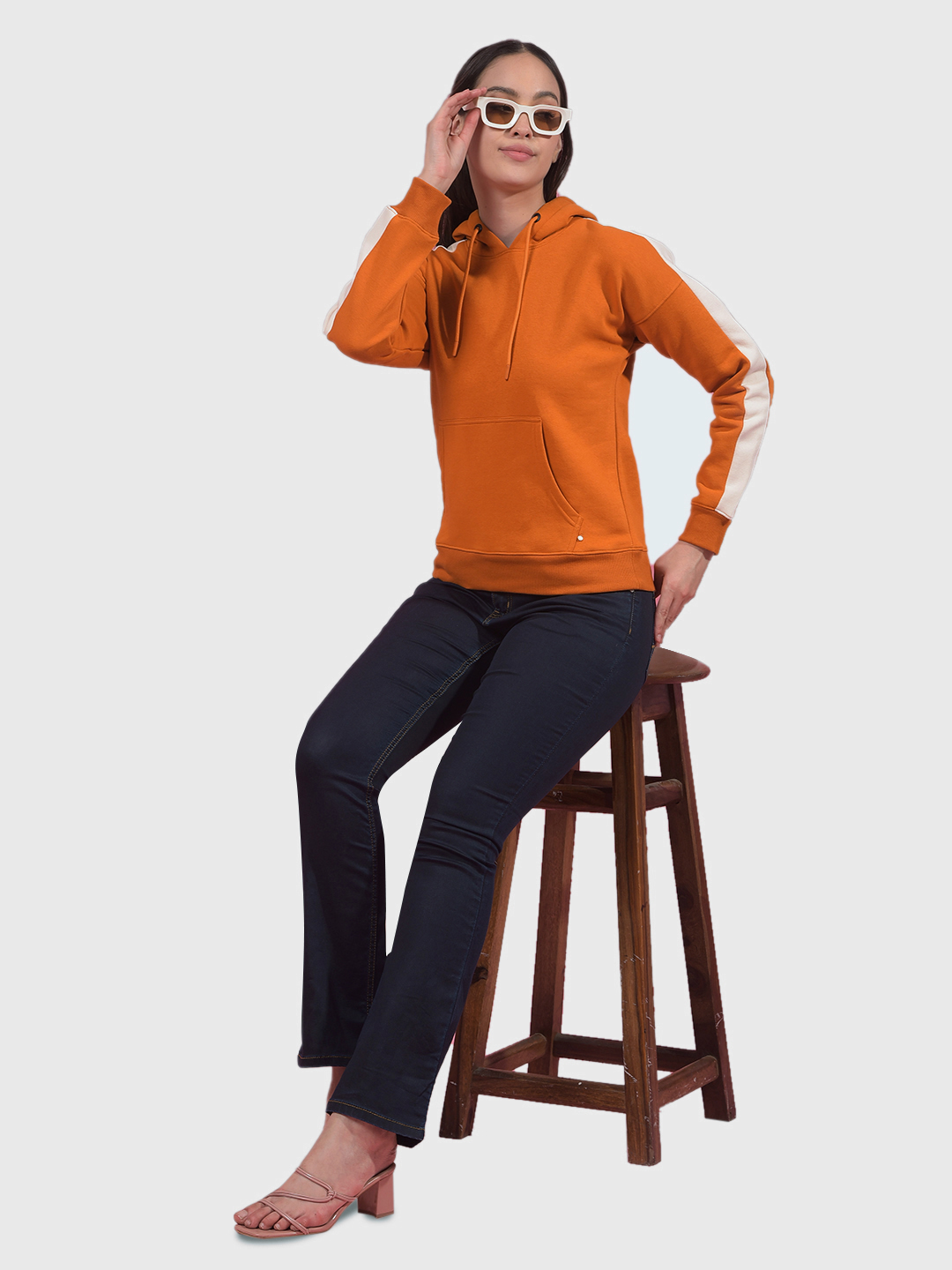 Numero Uno Women Apricot Color Block Hooded Sweatshirt